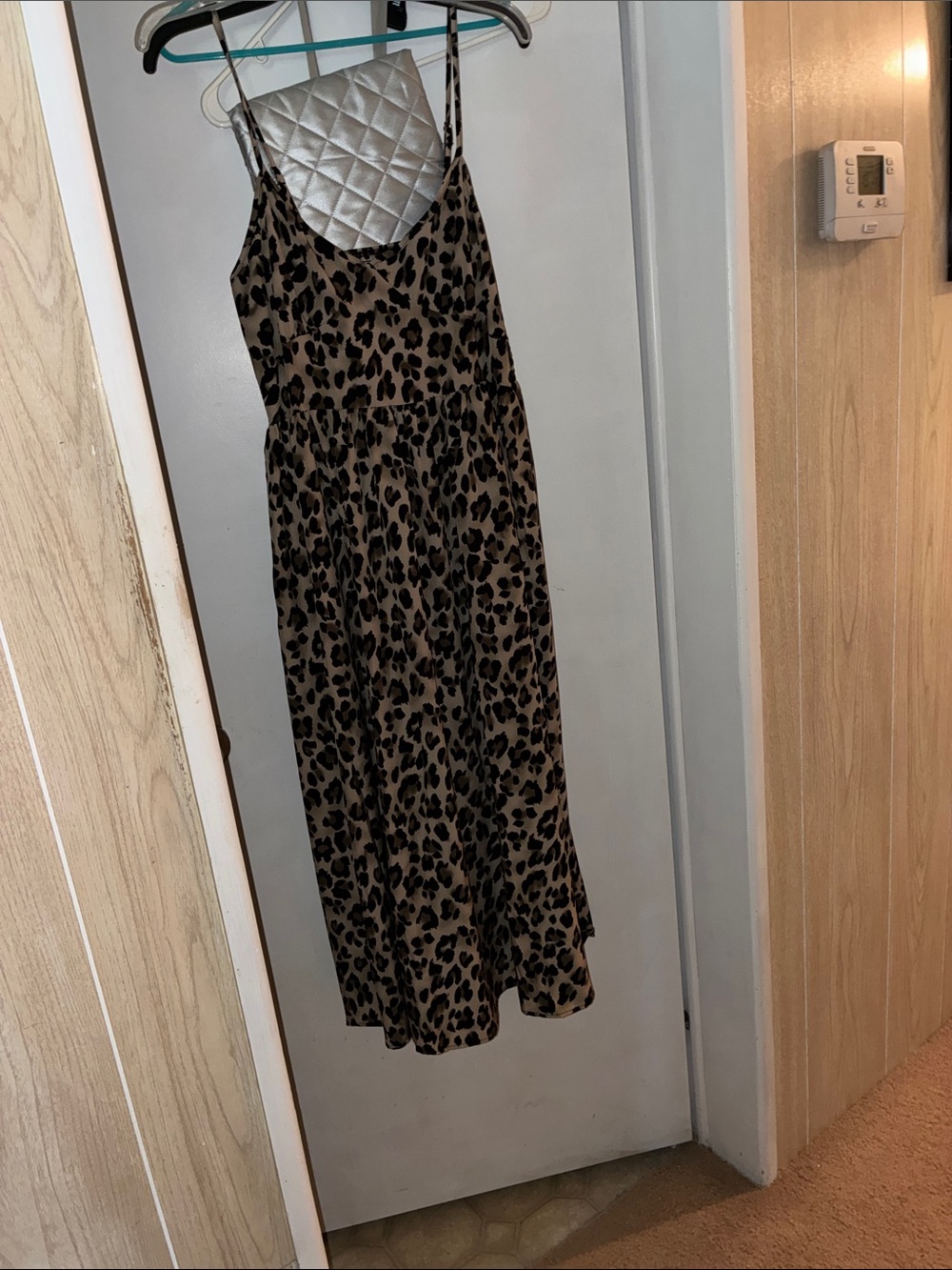 Leopard Print Spaghetti Strap Midi Dress - Brown & Black